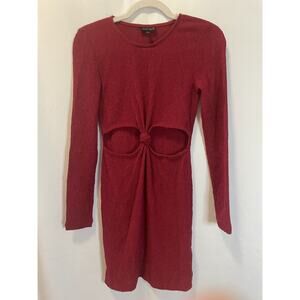 Topshop Red Front Peekaboo Cut Out Knot Long Sleeve Dress US 4